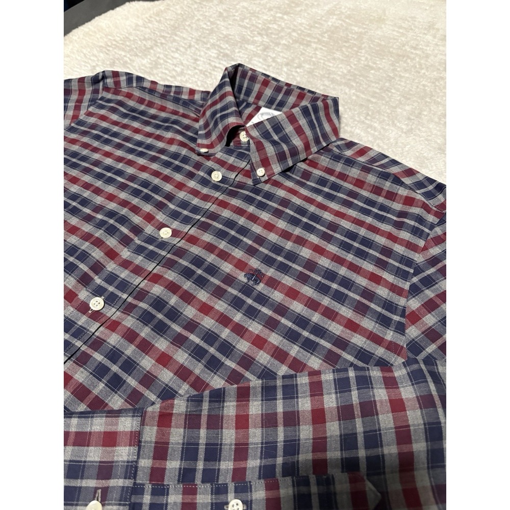 Brooks Brothers Regent Men's Button Down Cotton Blue Red Plaid Shirt Size Large